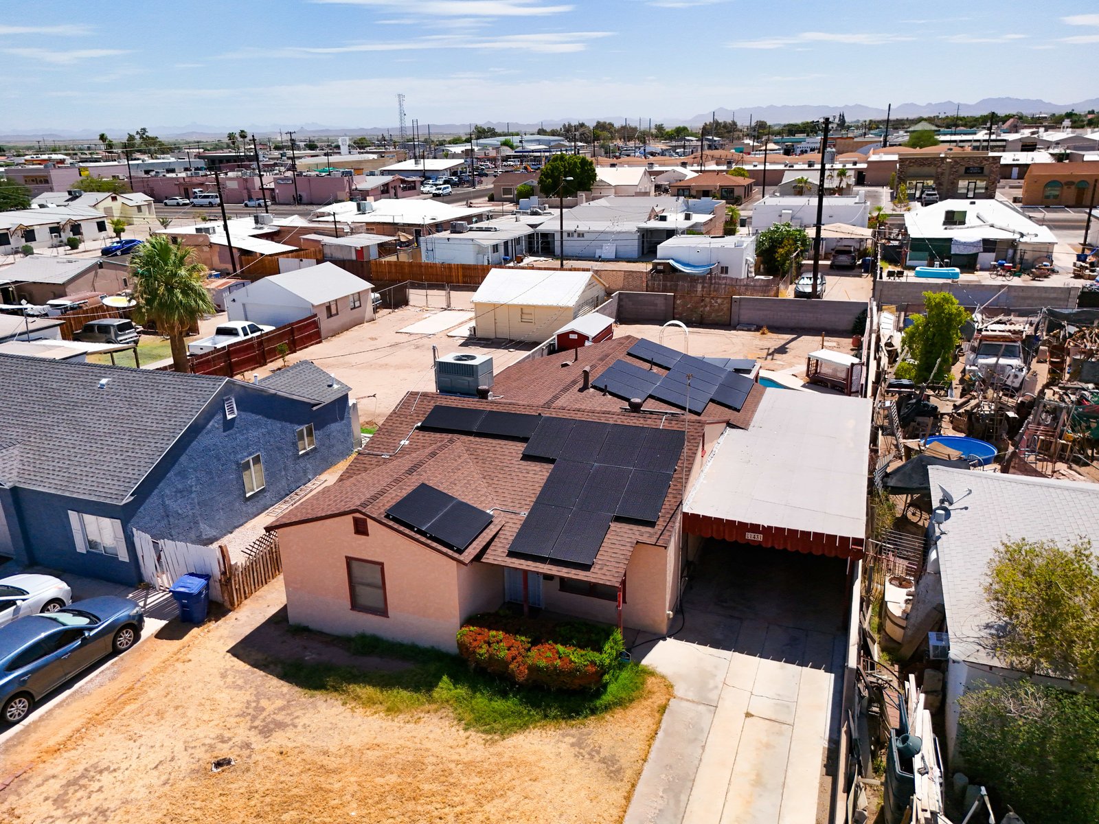 Aerial Yuma neighborhood solar install